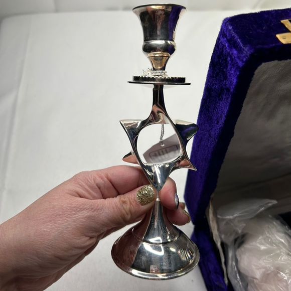 Vintage Sabbath Candle Holders Silver for Lord & Taylor Star Design NWT Box - Picture 2 of 5